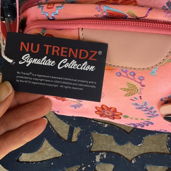 Floral Jacquard Purse with Pink Strap & Zipper Closure By Nu Trendz NWT - Picture 3 of 6